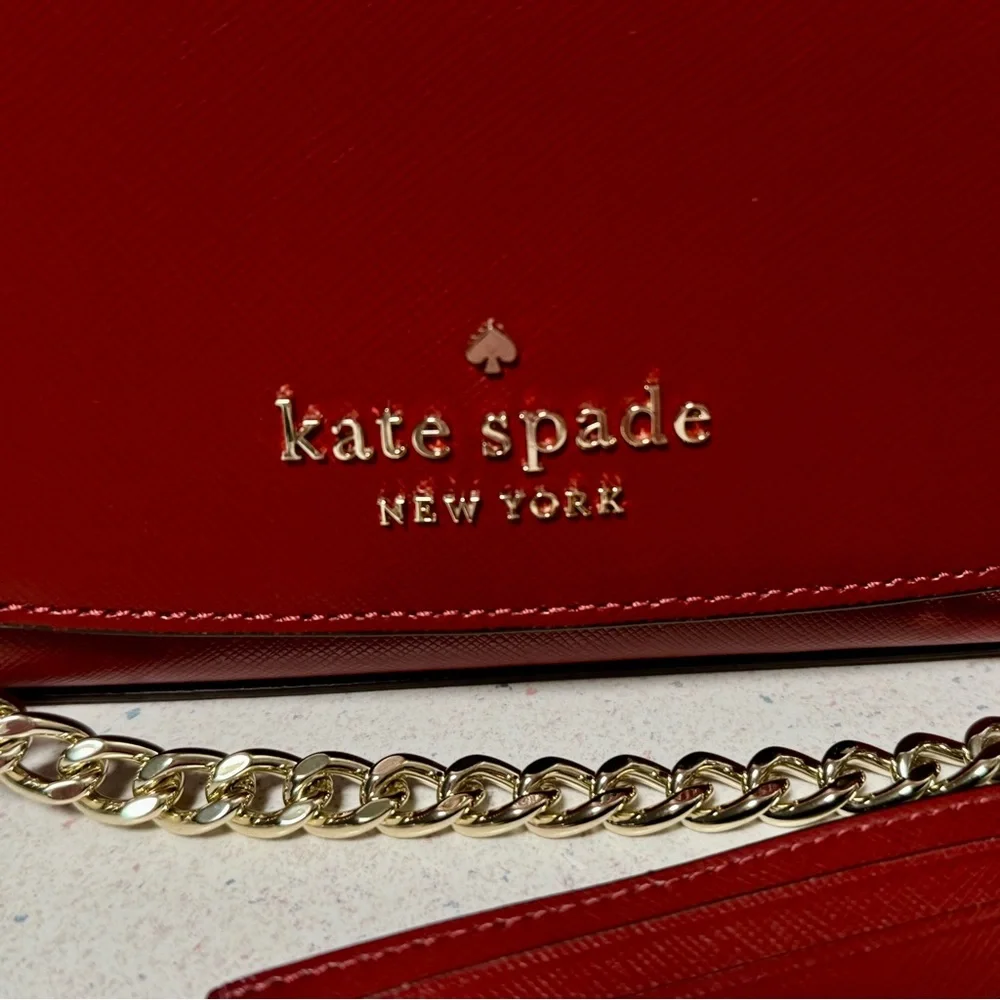 Kate Spade Red Carson Convertible Crossbody Bag & Matching Card Holder - Picture 4 of 9
